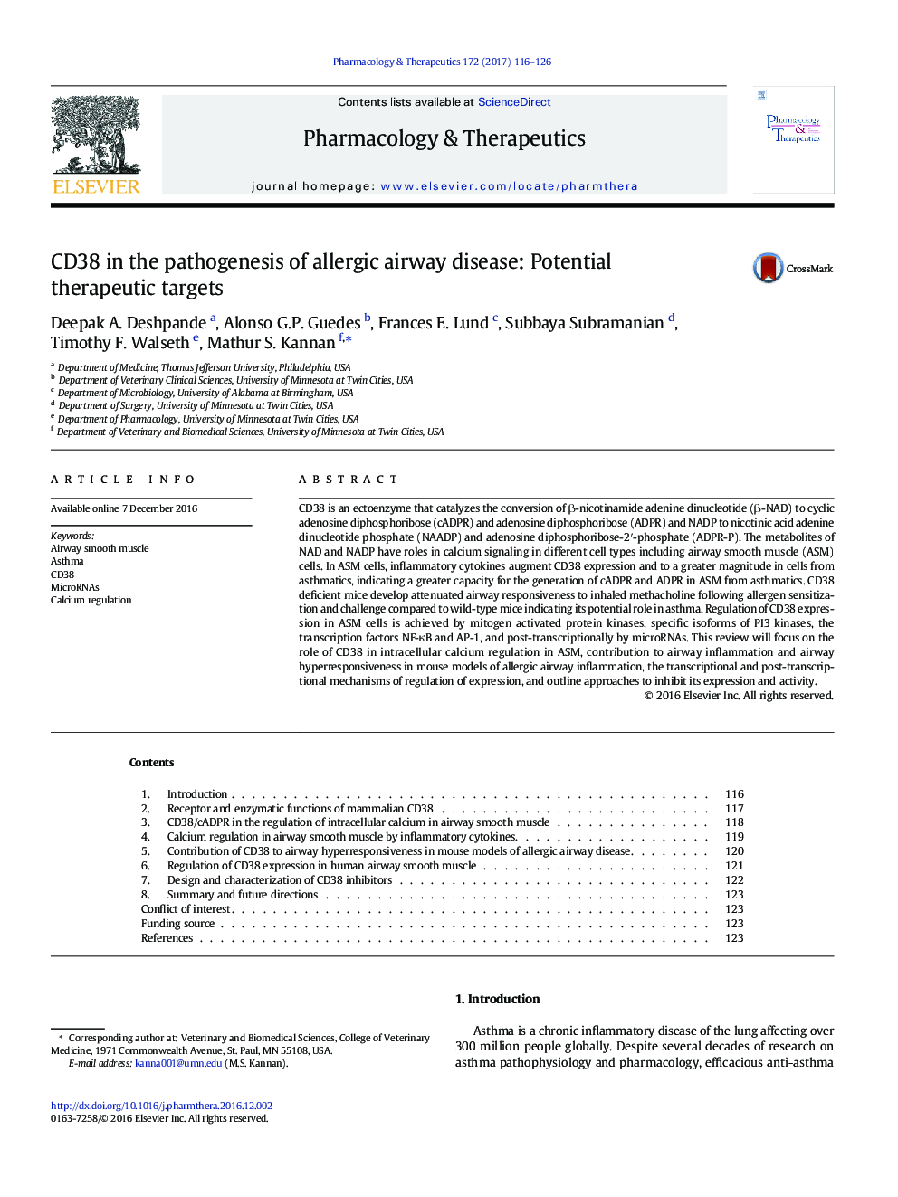 CD38 in the pathogenesis of allergic airway disease: Potential therapeutic targets