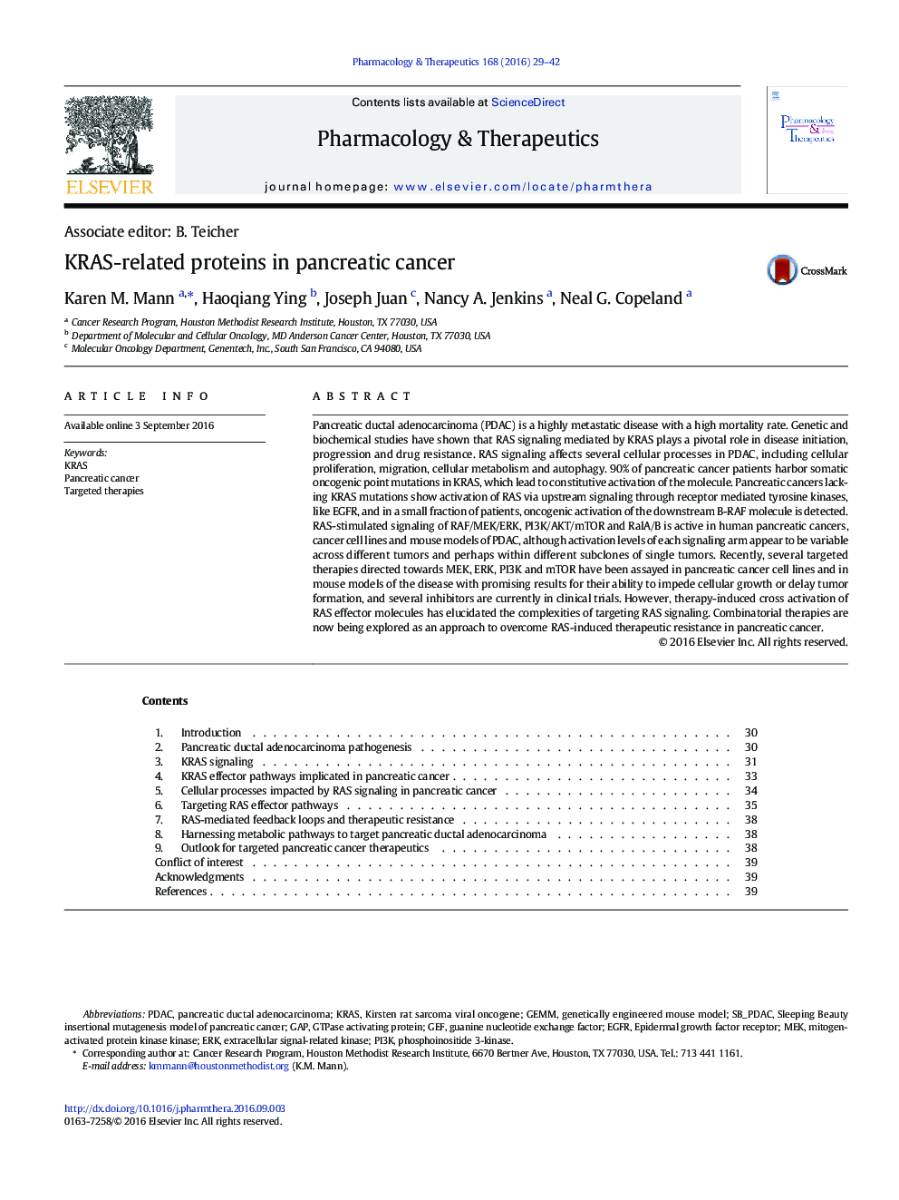 KRAS-related proteins in pancreatic cancer