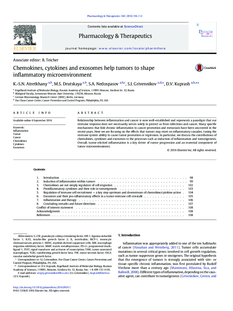 Chemokines, cytokines and exosomes help tumors to shape inflammatory microenvironment