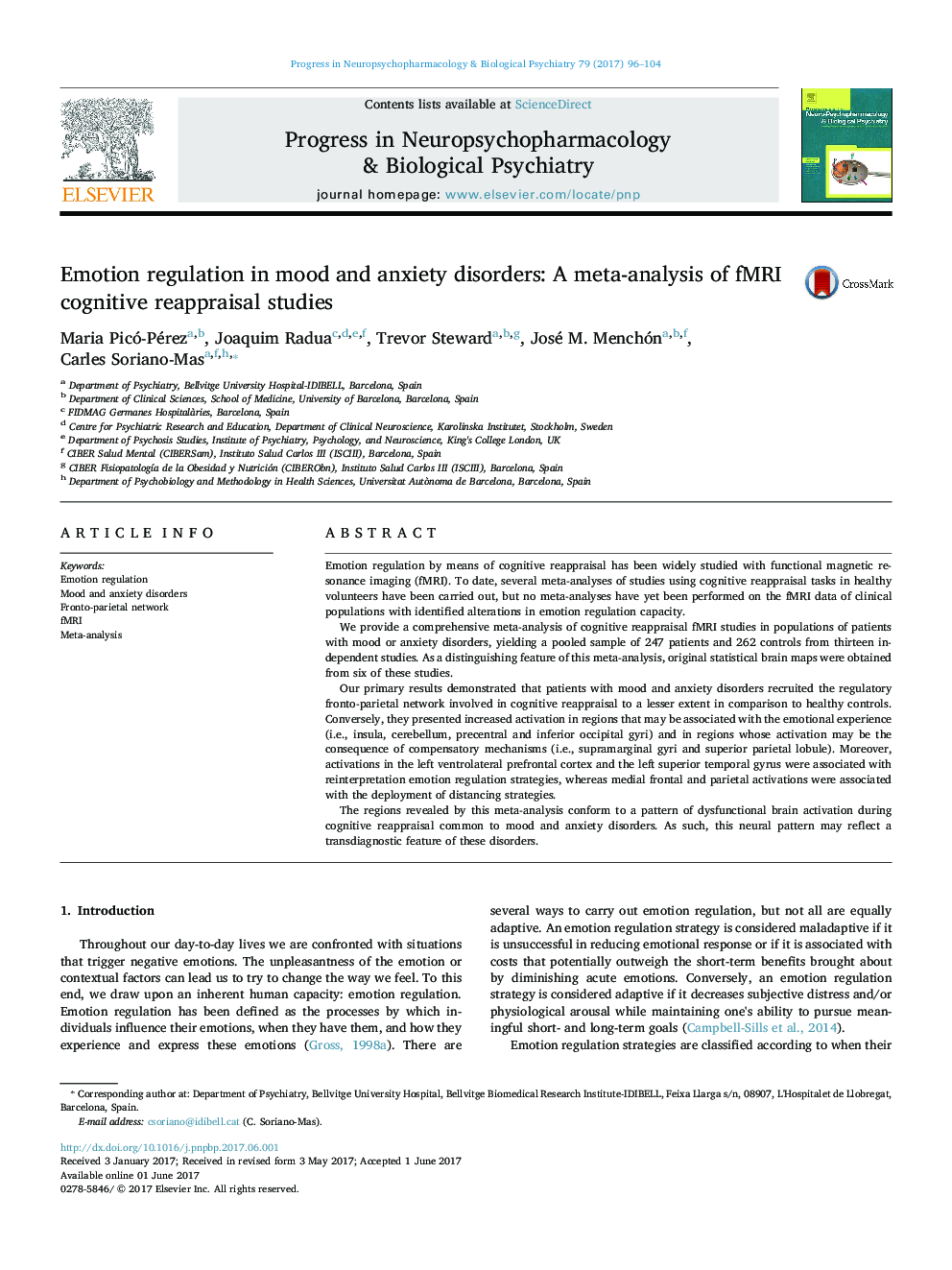 Emotion regulation in mood and anxiety disorders: A meta-analysis of fMRI cognitive reappraisal studies