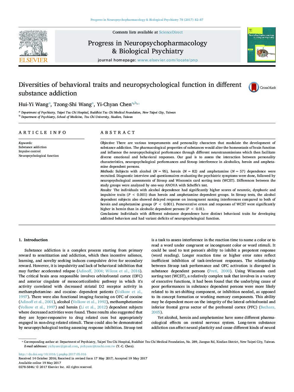 Diversities of behavioral traits and neuropsychological function in different substance addiction