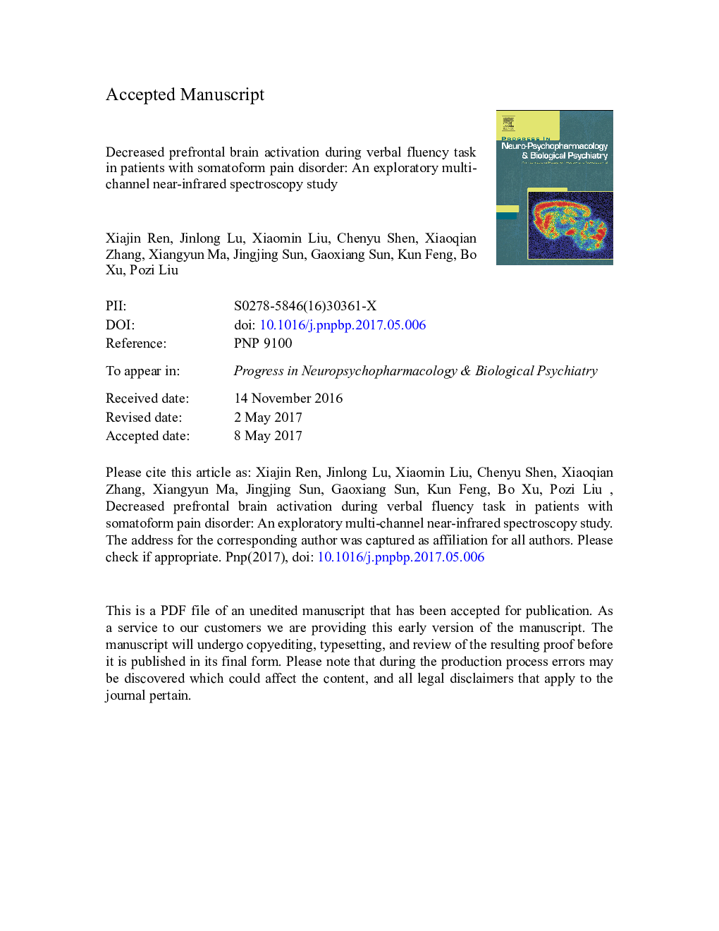 Decreased prefrontal brain activation during verbal fluency task in patients with somatoform pain disorder: An exploratory multi-channel near-infrared spectroscopy study