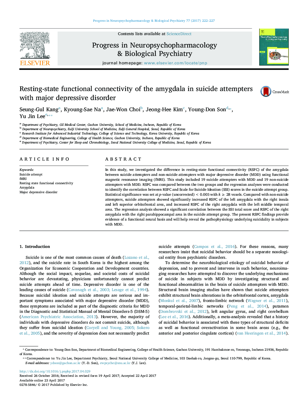 Resting-state functional connectivity of the amygdala in suicide attempters with major depressive disorder