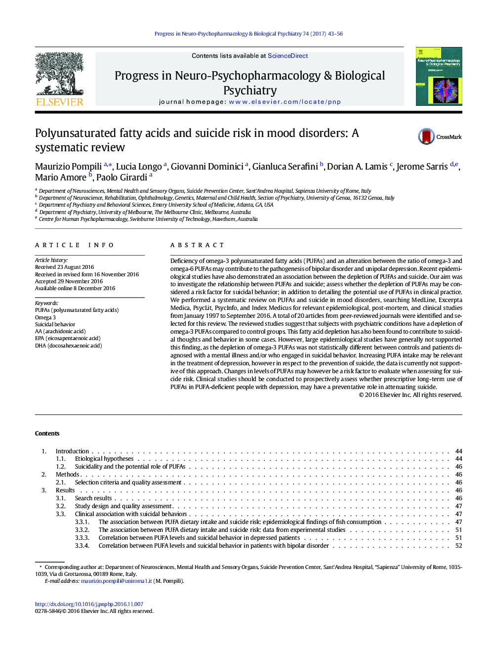 Polyunsaturated fatty acids and suicide risk in mood disorders: A systematic review