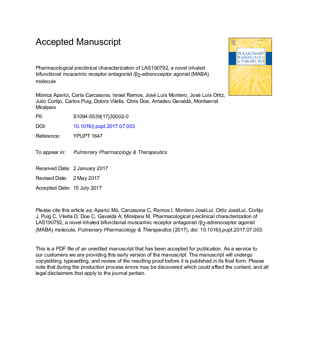 Pharmacological preclinical characterization of LAS190792, a novel inhaled bifunctional muscarinic receptor antagonist /Î²2-adrenoceptor agonist (MABA) molecule