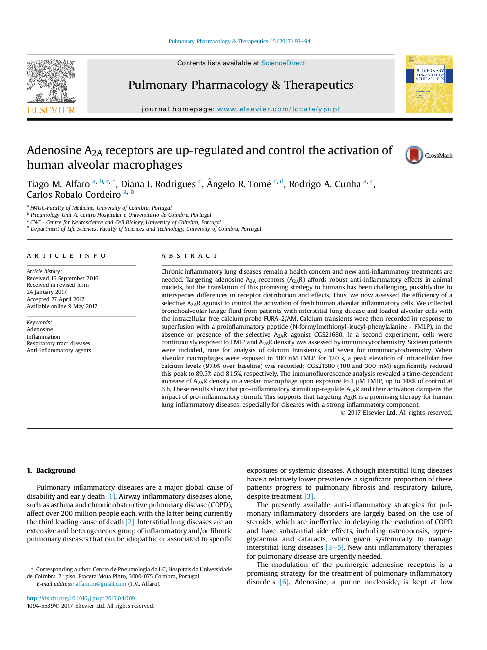 Adenosine A2A receptors are up-regulated and control the activation of human alveolar macrophages