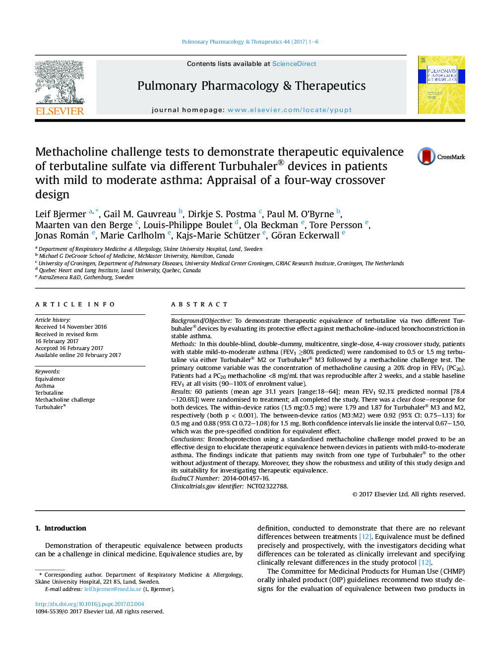 Methacholine challenge tests to demonstrate therapeutic equivalence of terbutaline sulfate via different Turbuhaler® devices in patients with mild to moderate asthma: Appraisal of a four-way crossover design