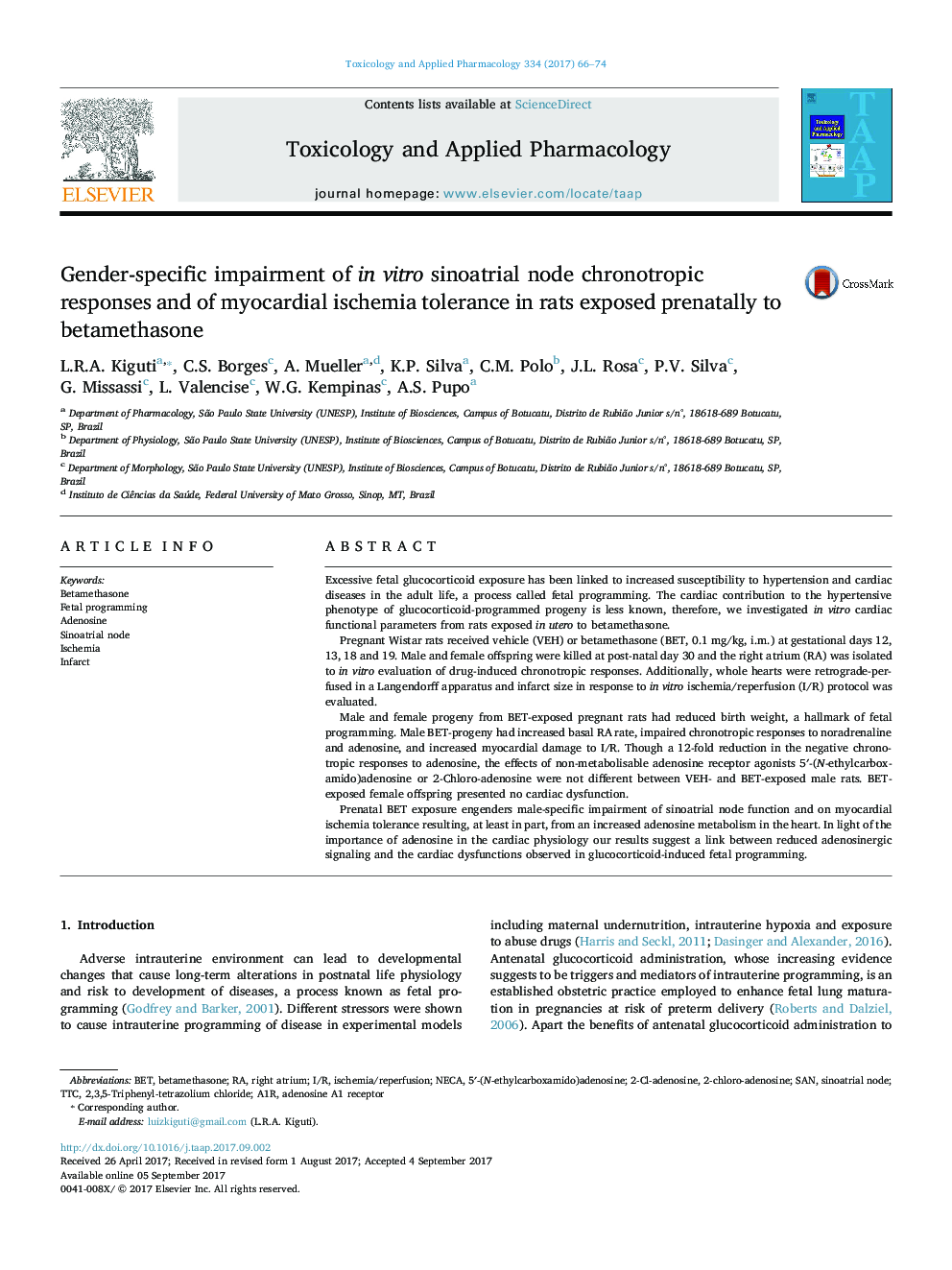 Gender-specific impairment of in vitro sinoatrial node chronotropic responses and of myocardial ischemia tolerance in rats exposed prenatally to betamethasone