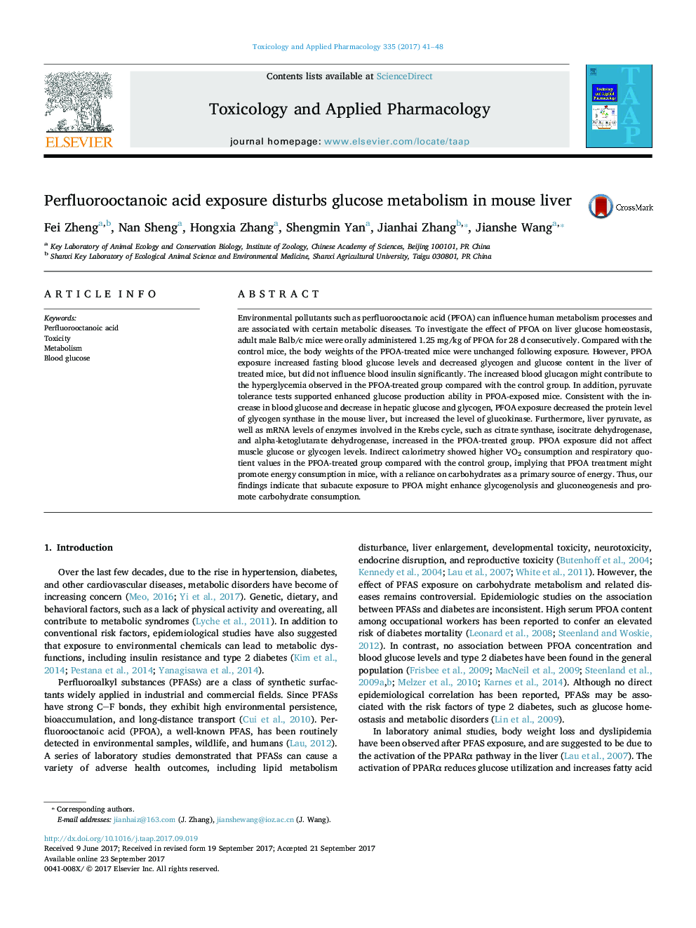 عکس صفحه اول مقاله: Perfluorooctanoic acid exposure disturbs glucose metabolism in mouse liver Perfluorooctanoic acid exposure disturbs glucose metabolism in mouse liver