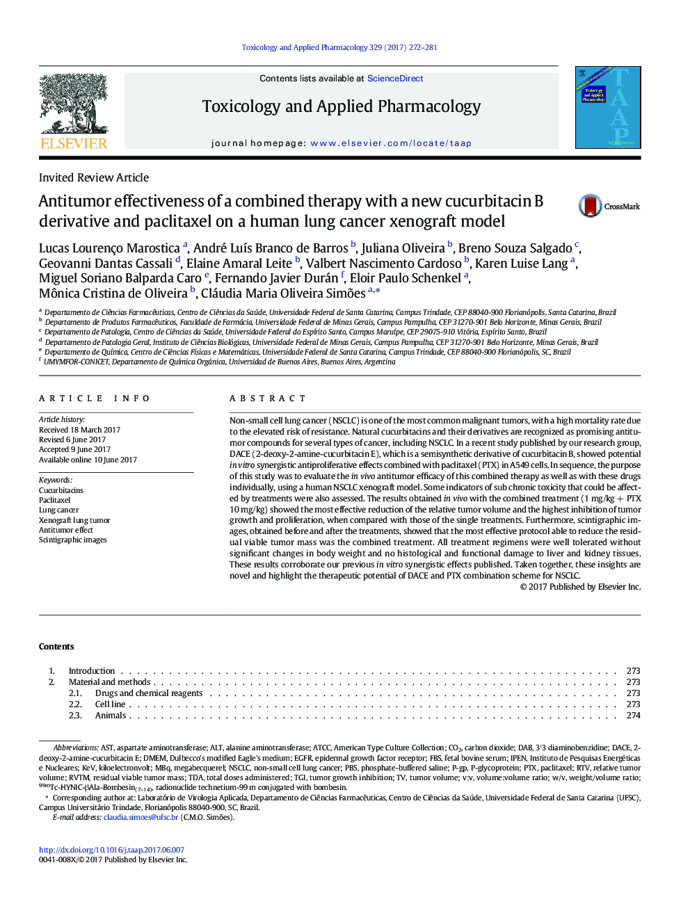 Antitumor effectiveness of a combined therapy with a new cucurbitacin B derivative and paclitaxel on a human lung cancer xenograft model