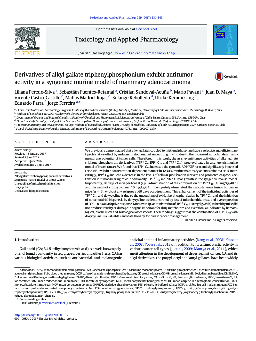 Derivatives of alkyl gallate triphenylphosphonium exhibit antitumor activity in a syngeneic murine model of mammary adenocarcinoma