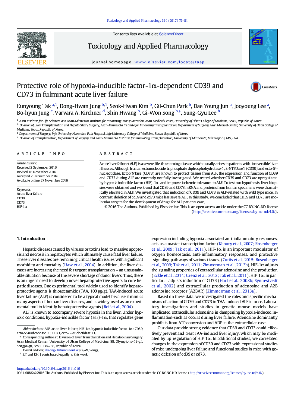 Protective role of hypoxia-inducible factor-1Î±-dependent CD39 and CD73 in fulminant acute liver failure