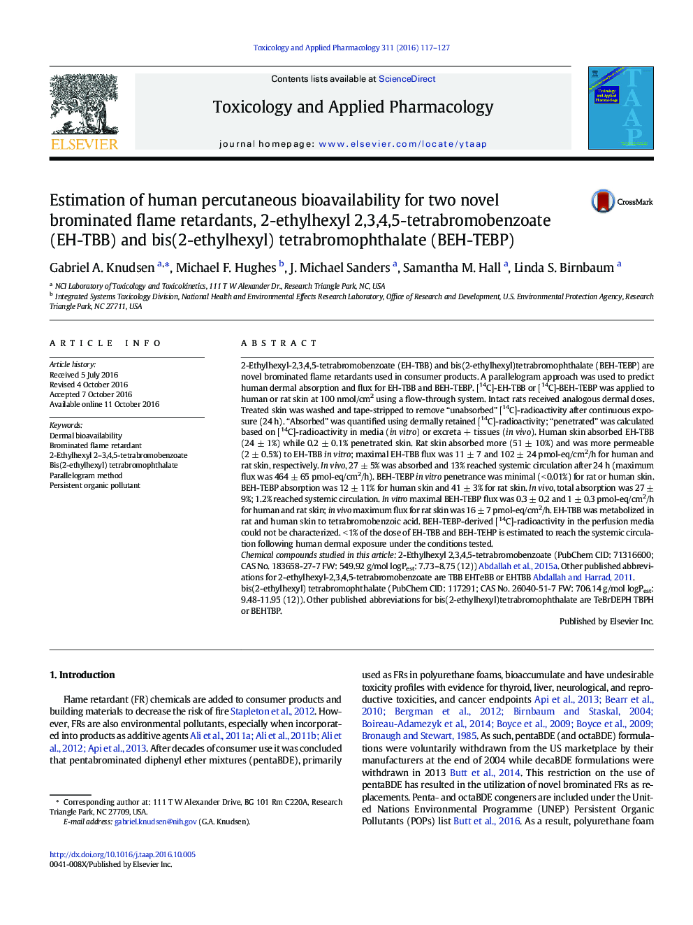 Estimation of human percutaneous bioavailability for two novel brominated flame retardants, 2-ethylhexyl 2,3,4,5-tetrabromobenzoate (EH-TBB) and bis(2-ethylhexyl) tetrabromophthalate (BEH-TEBP)