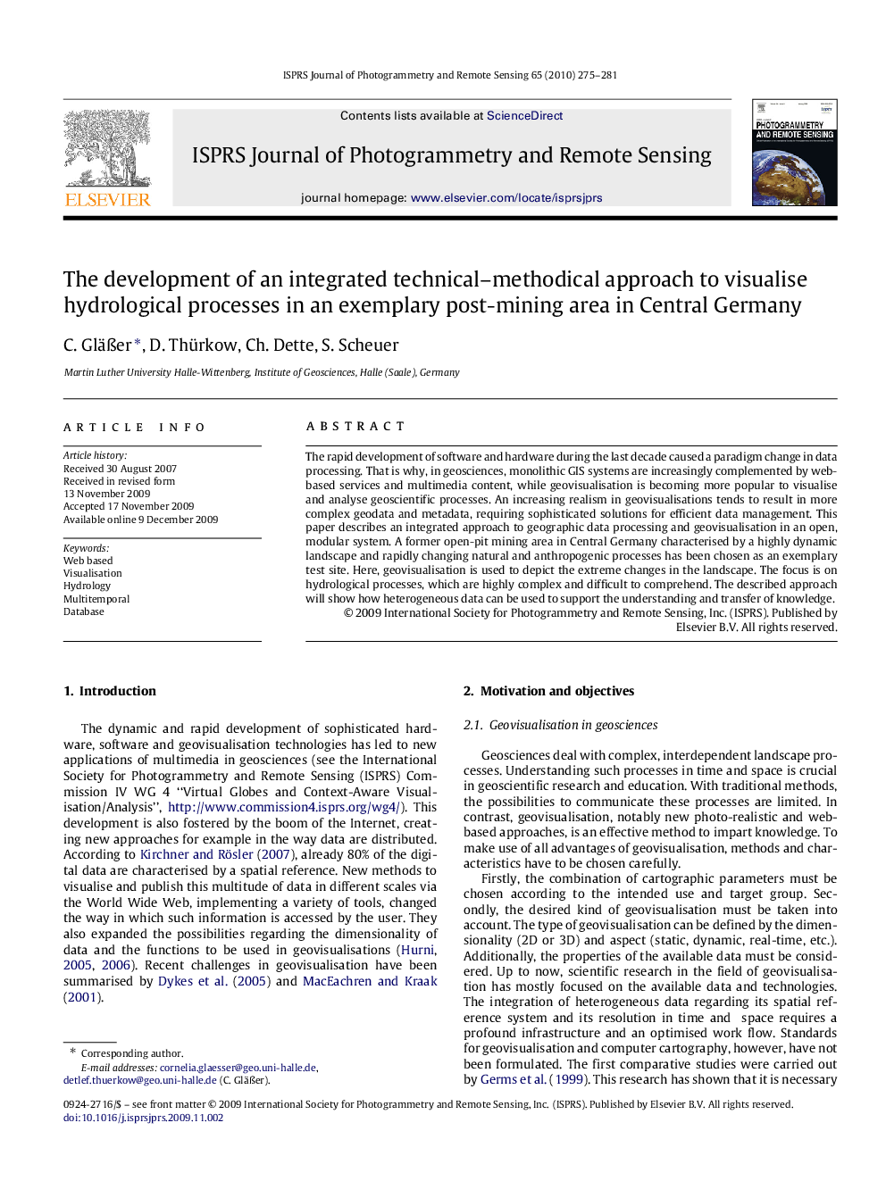 The development of an integrated technical–methodical approach to visualise hydrological processes in an exemplary post-mining area in Central Germany