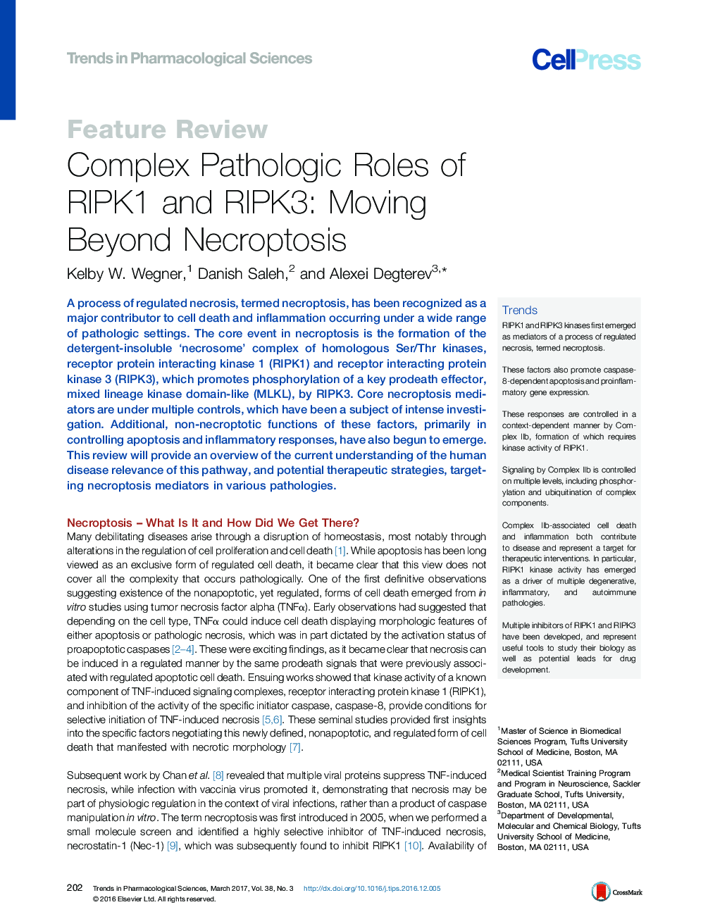 عکس صفحه اول مقاله: Complex Pathologic Roles of RIPK1 and RIPK3: Moving Beyond Necroptosis Complex Pathologic Roles of RIPK1 and RIPK3: Moving Beyond Necroptosis