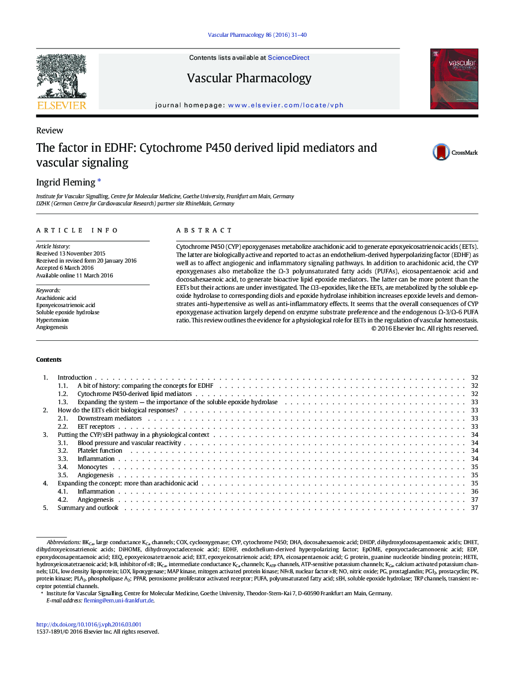 The factor in EDHF: Cytochrome P450 derived lipid mediators and vascular signaling