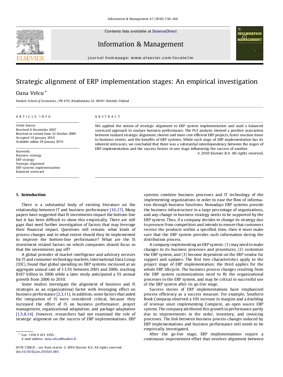 Strategic alignment of ERP implementation stages: An empirical investigation