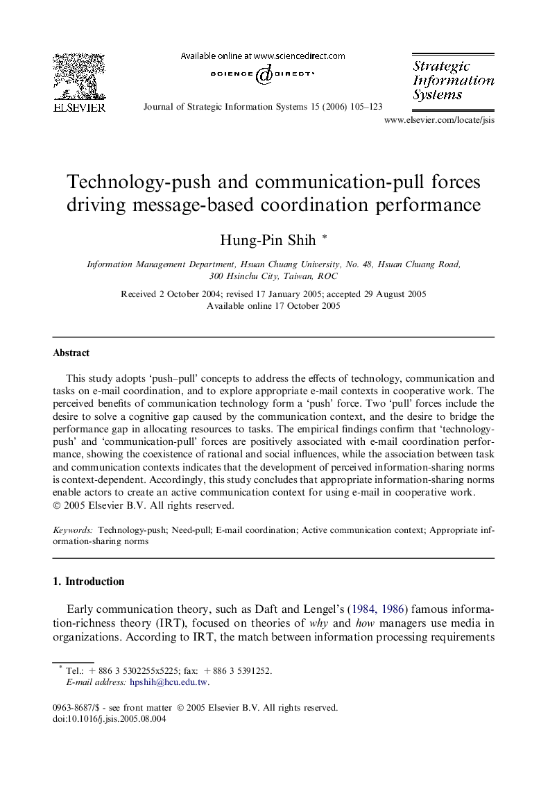 Technology-push and communication-pull forces driving message-based coordination performance