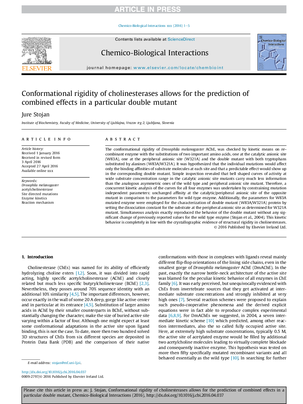 Conformational rigidity of cholinesterases allows for the prediction of combined effects in a particular double mutant