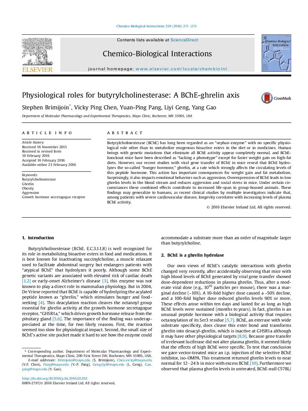 Physiological roles for butyrylcholinesterase: A BChE-ghrelin axis