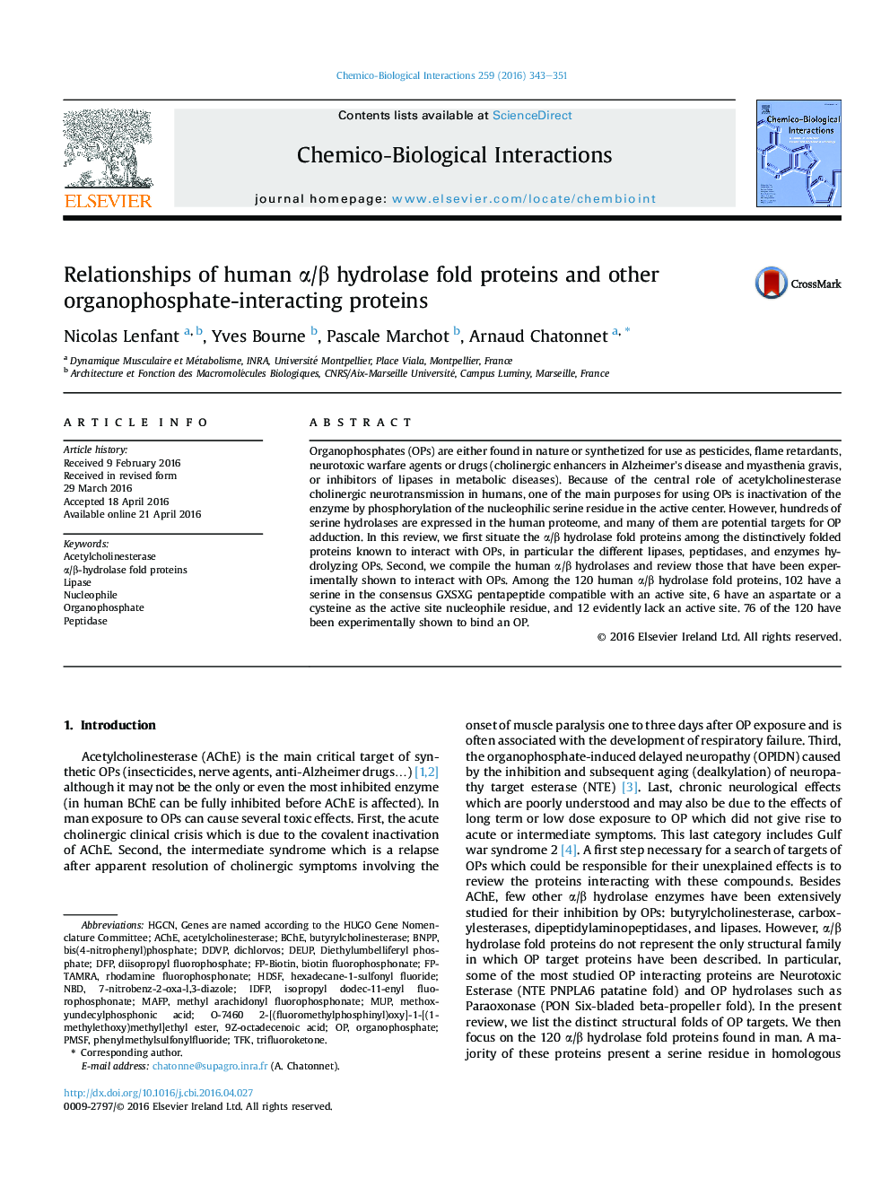 Relationships of human Î±/Î² hydrolase fold proteins and other organophosphate-interacting proteins