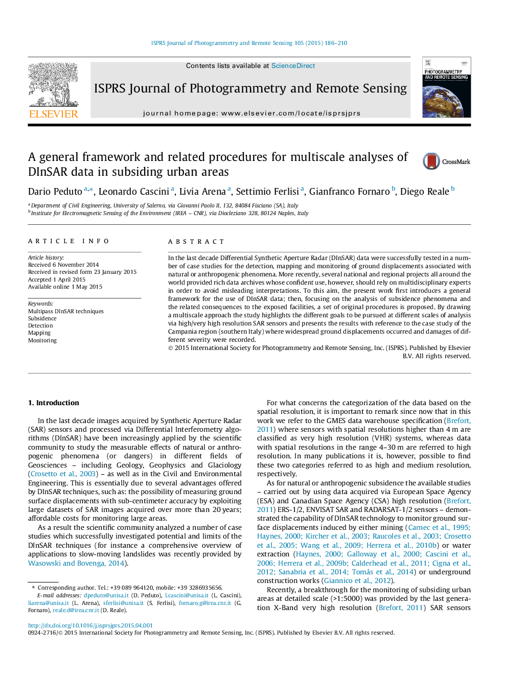 A general framework and related procedures for multiscale analyses of DInSAR data in subsiding urban areas