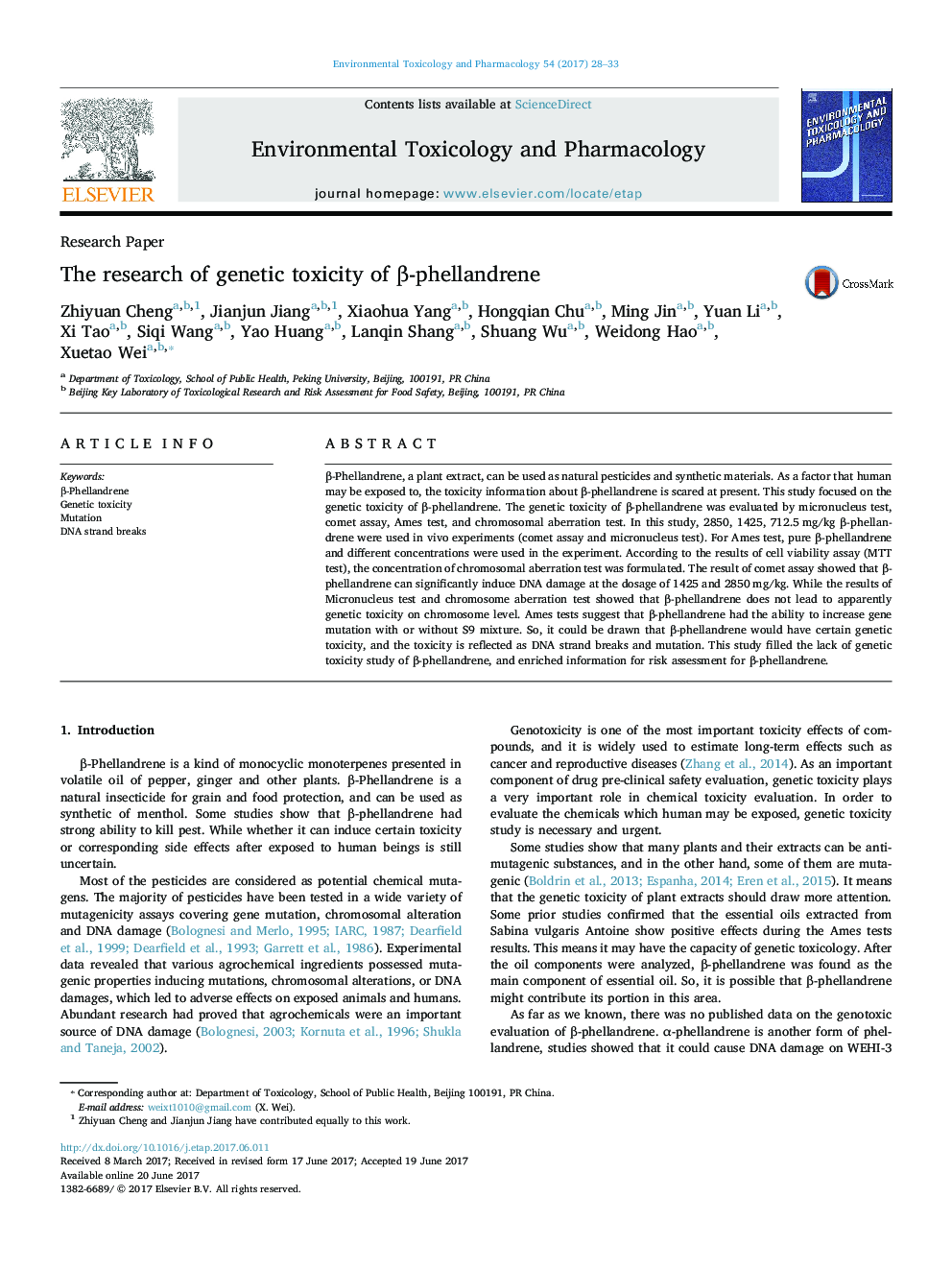 The research of genetic toxicity of Î²-phellandrene