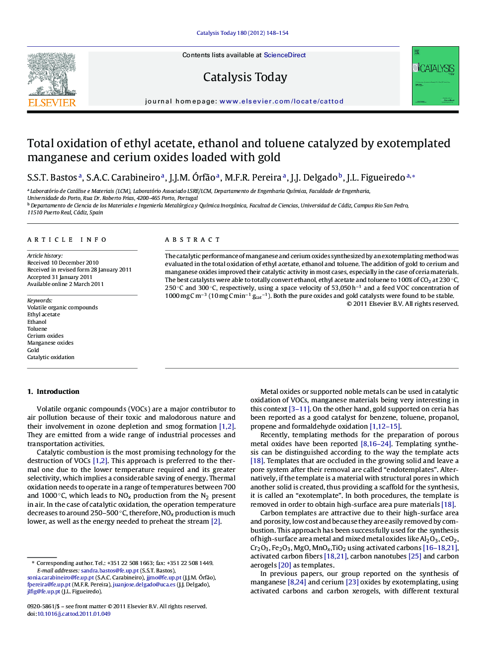 Total oxidation of ethyl acetate, ethanol and toluene catalyzed by exotemplated manganese and cerium oxides loaded with gold