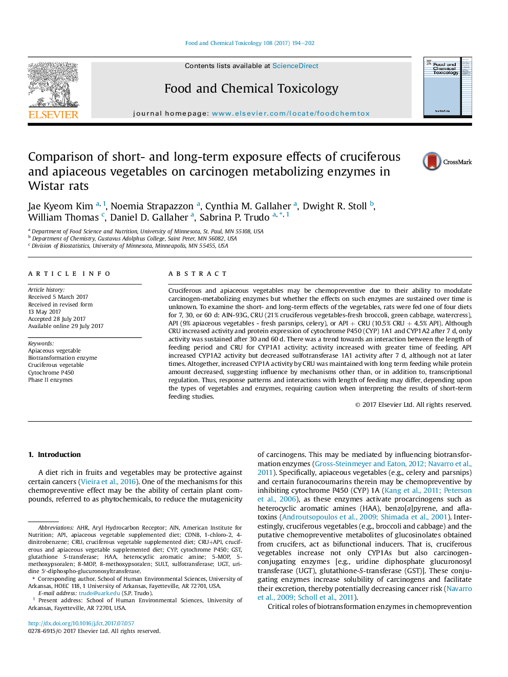 Comparison of short- and long-term exposure effects of cruciferous and apiaceous vegetables on carcinogen metabolizing enzymes in Wistar rats