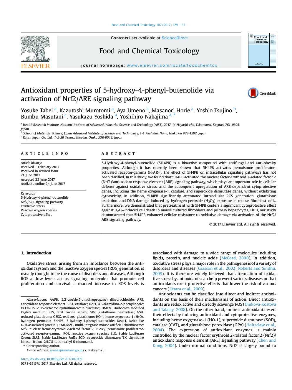 Antioxidant properties of 5-hydroxy-4-phenyl-butenolide via activation of Nrf2/ARE signaling pathway