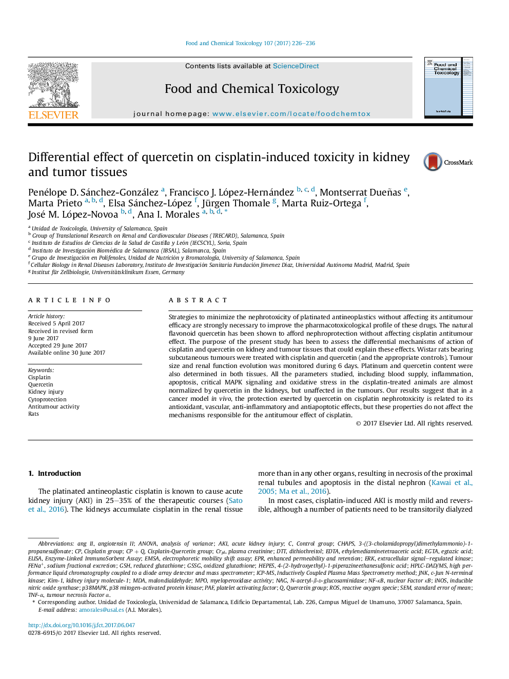 Differential effect of quercetin on cisplatin-induced toxicity in kidney and tumor tissues