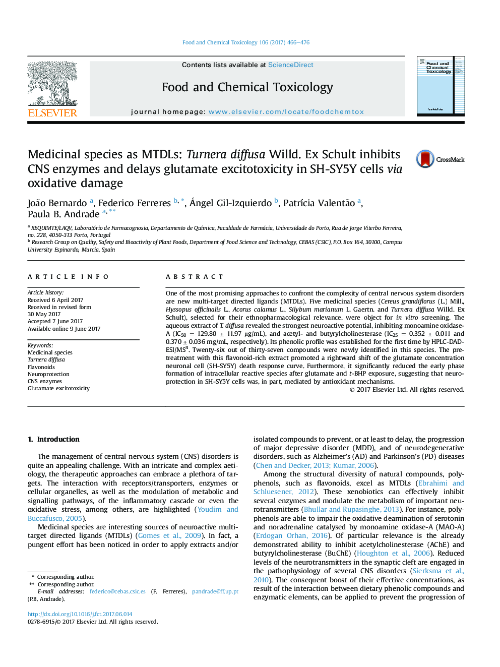 Medicinal species as MTDLs: Turnera diffusa Willd. Ex Schult inhibits CNS enzymes and delays glutamate excitotoxicity in SH-SY5Y cells via oxidative damage