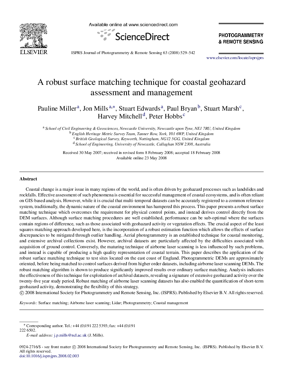 A robust surface matching technique for coastal geohazard assessment and management