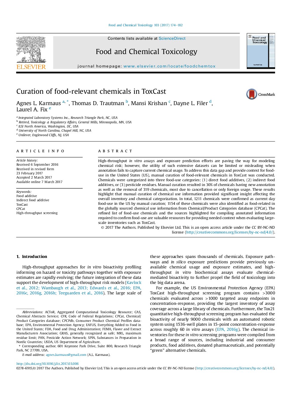 Curation of food-relevant chemicals in ToxCast