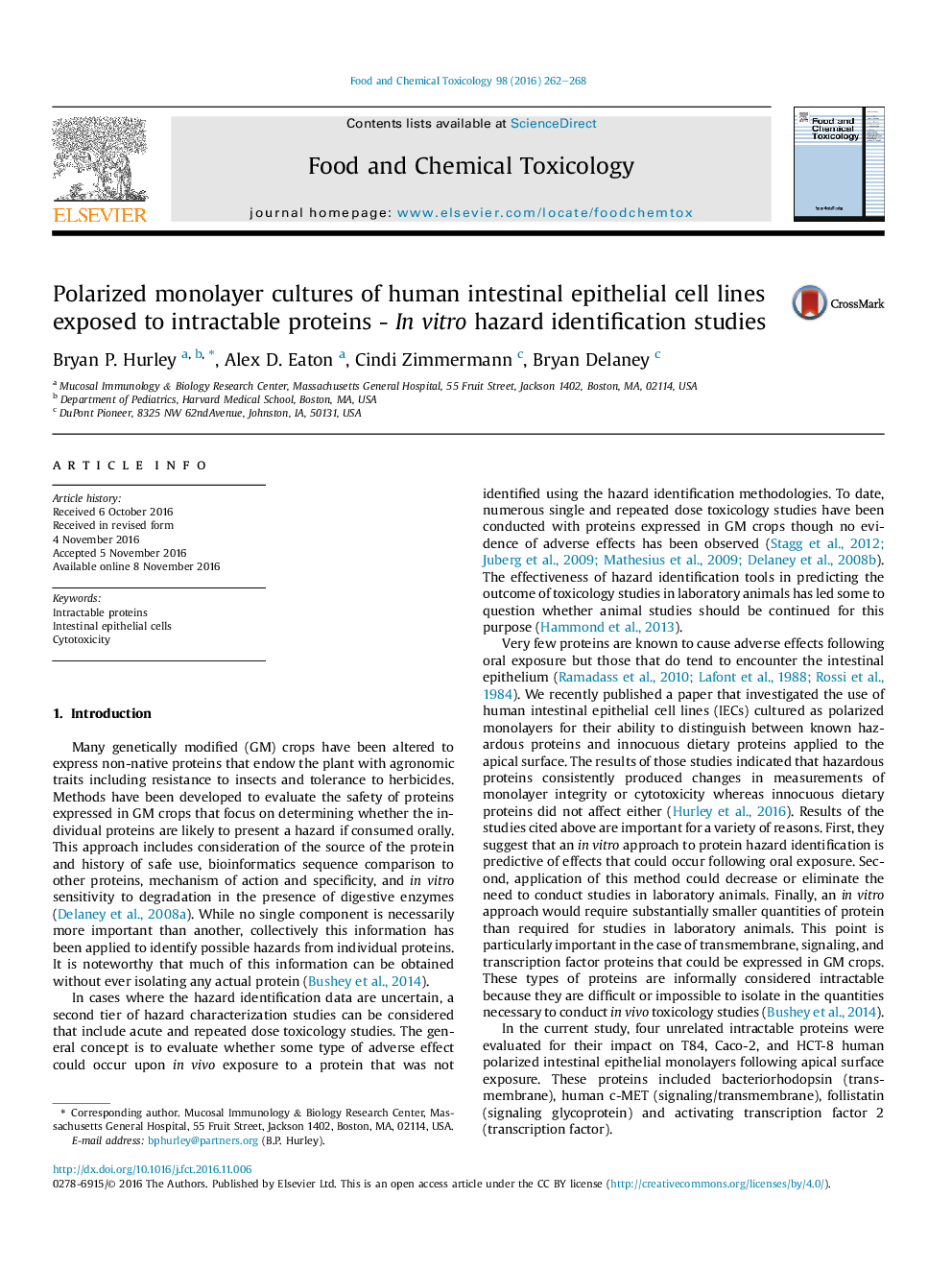 Polarized monolayer cultures of human intestinal epithelial cell lines exposed to intractable proteins - InÂ vitro hazard identification studies