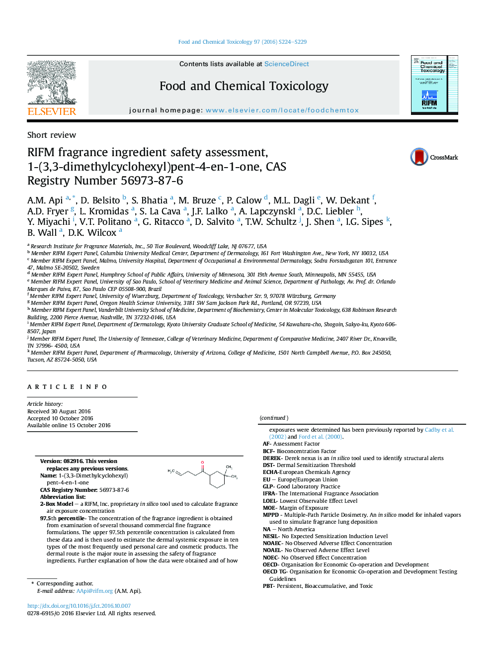 RIFM fragrance ingredient safety assessment, 1-(3,3-dimethylcyclohexyl)pent-4-en-1-one, CAS RegistryÂ NumberÂ 56973-87-6