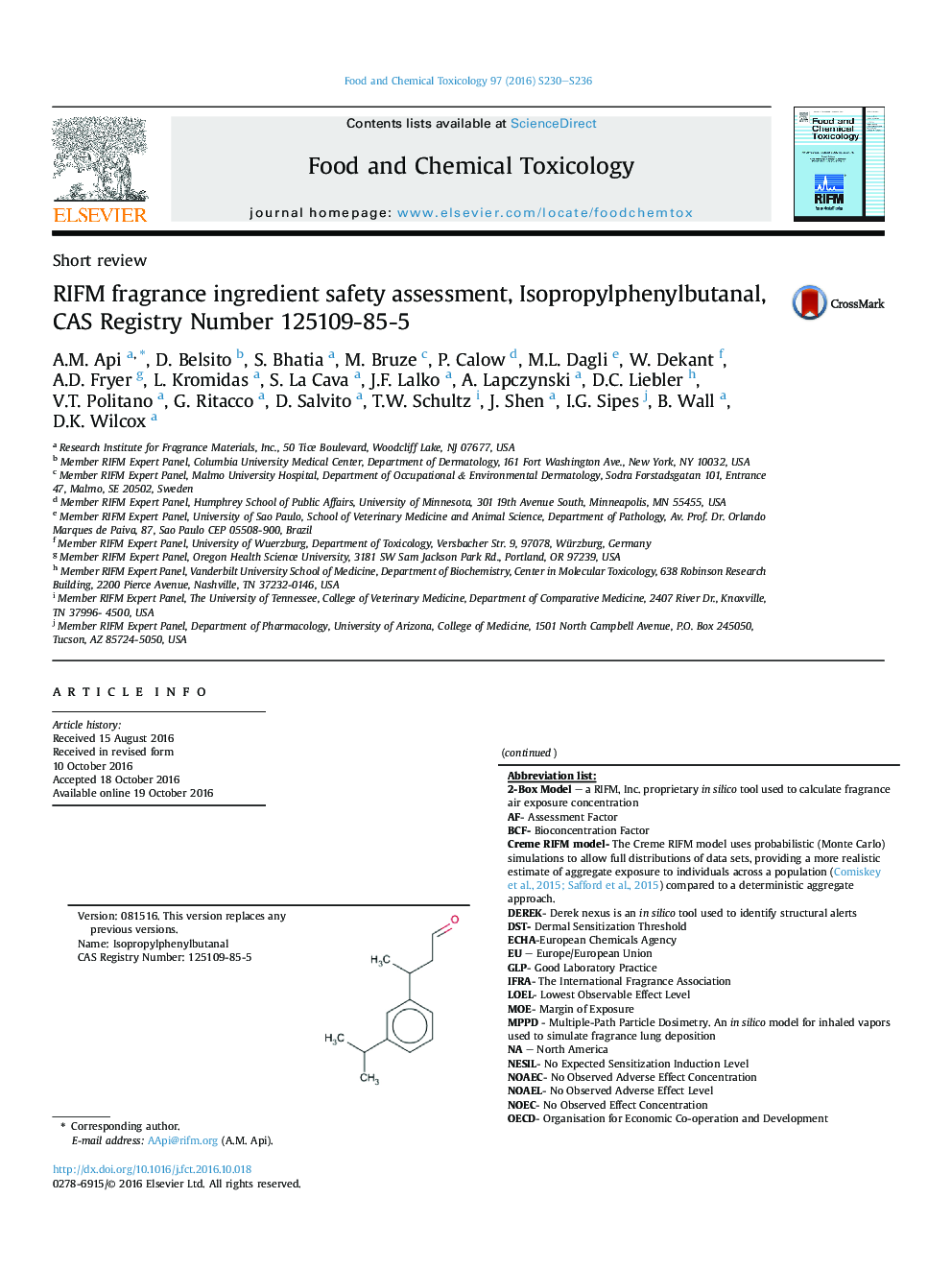 RIFM fragrance ingredient safety assessment, Isopropylphenylbutanal, CAS Registry Number 125109-85-5