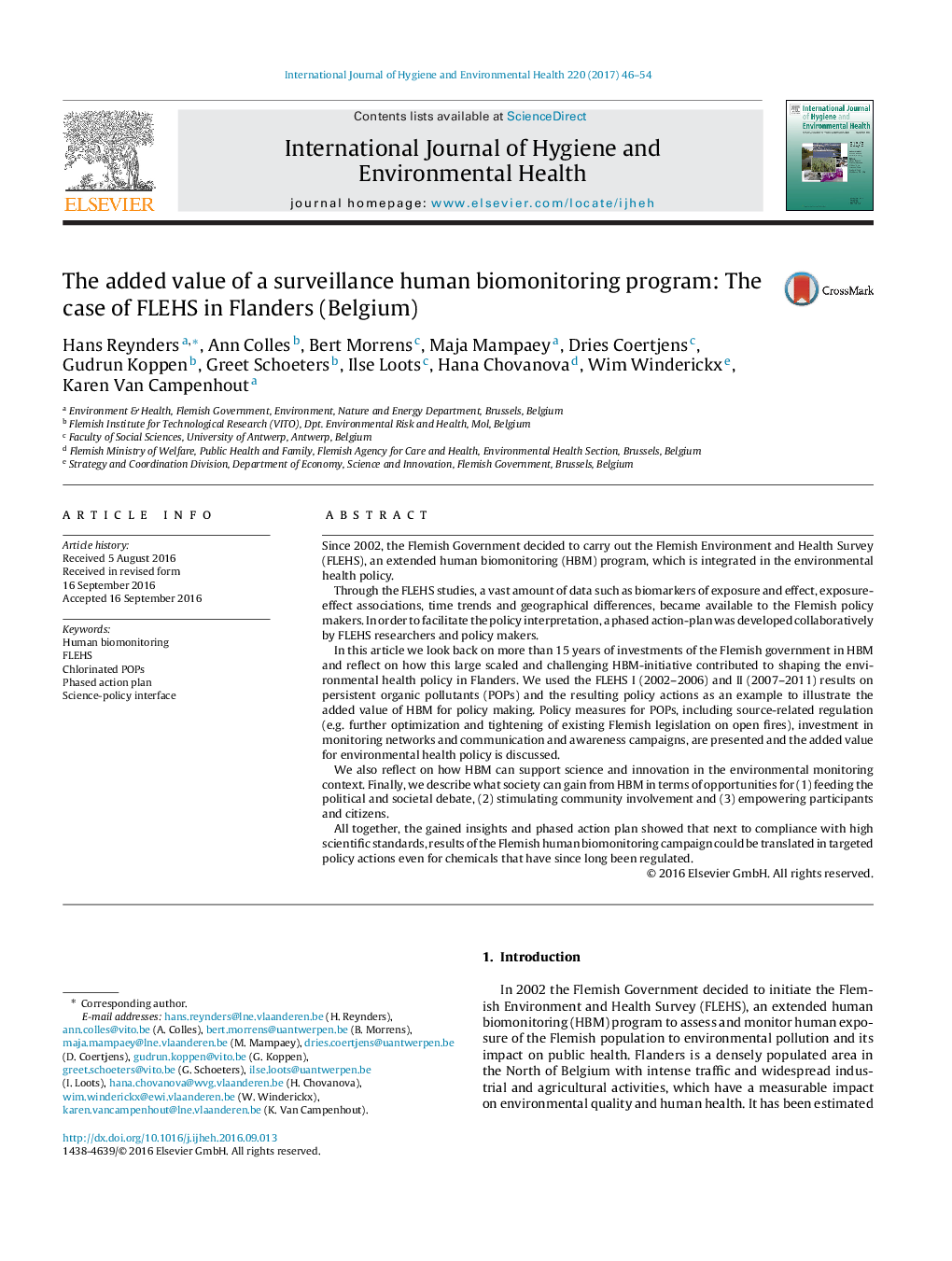 The added value of a surveillance human biomonitoring program: The case of FLEHS in Flanders (Belgium)