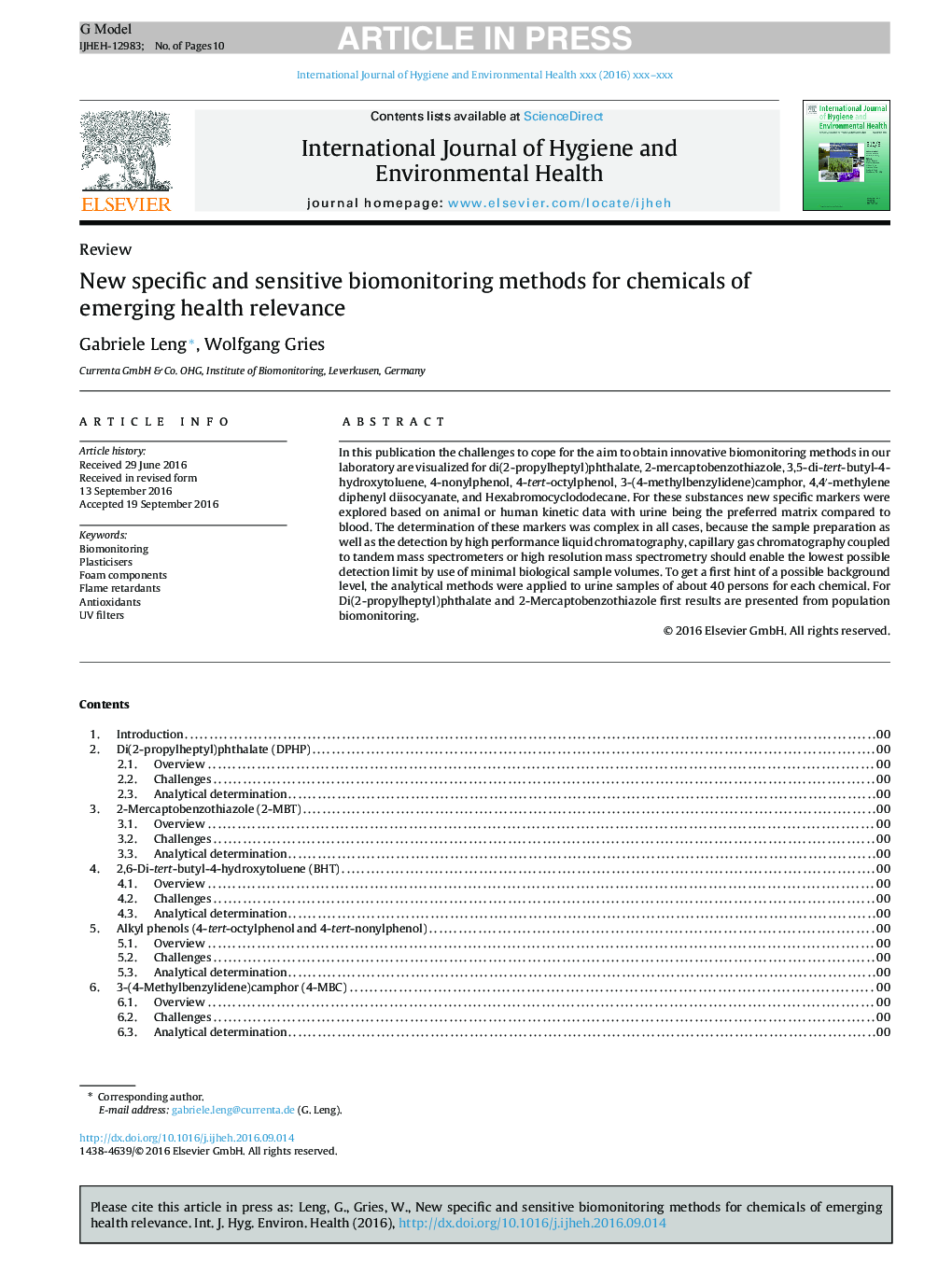 New specific and sensitive biomonitoring methods for chemicals of emerging health relevance