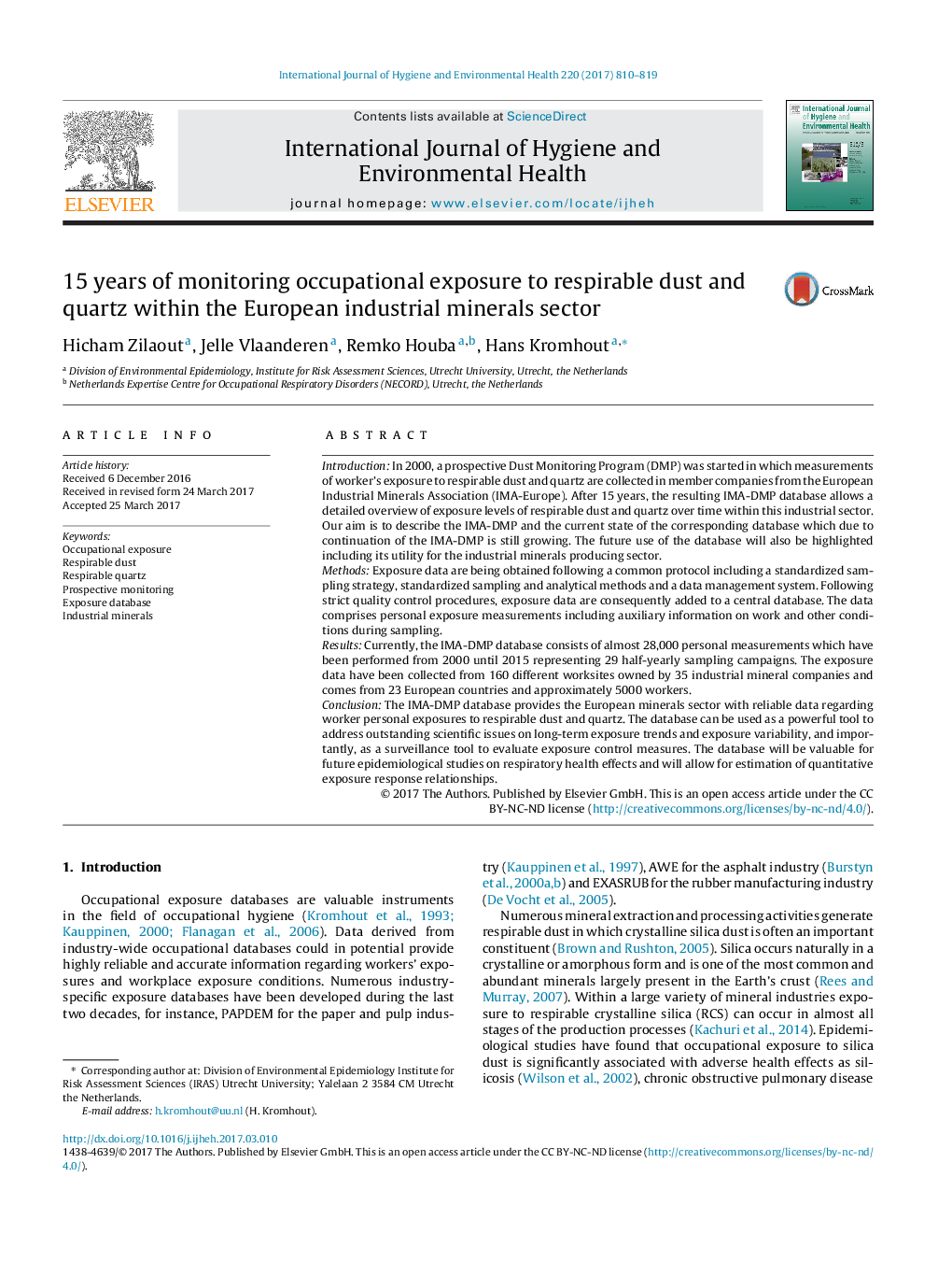 15 years of monitoring occupational exposure to respirable dust and quartz within the European industrial minerals sector