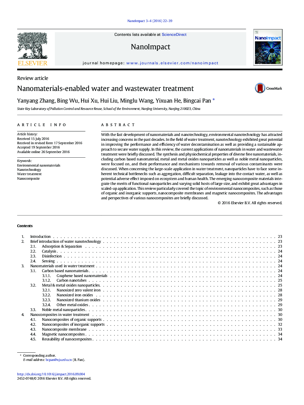 Nanomaterials-enabled water and wastewater treatment