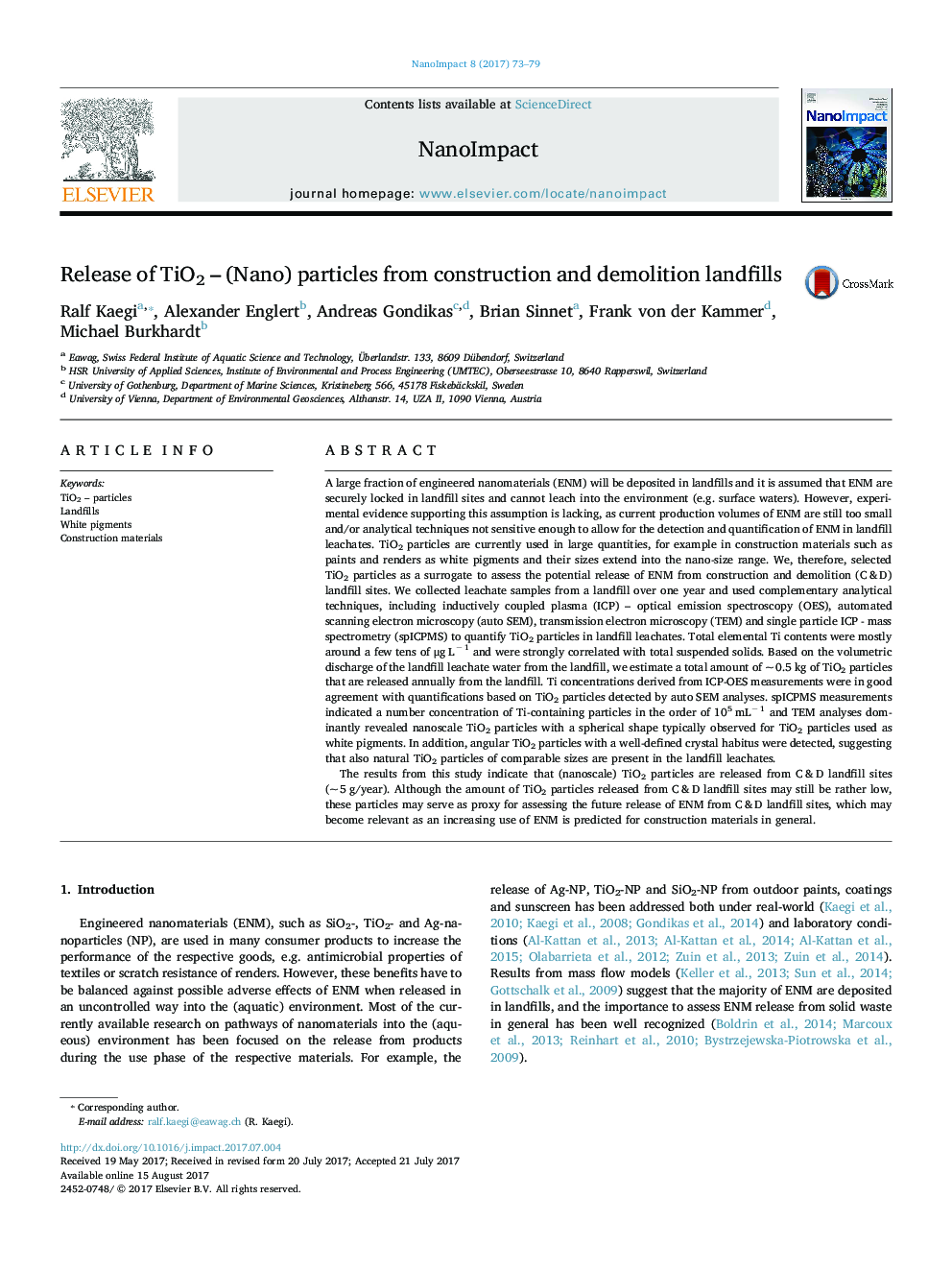 Release of TiO2 - (Nano) particles from construction and demolition landfills