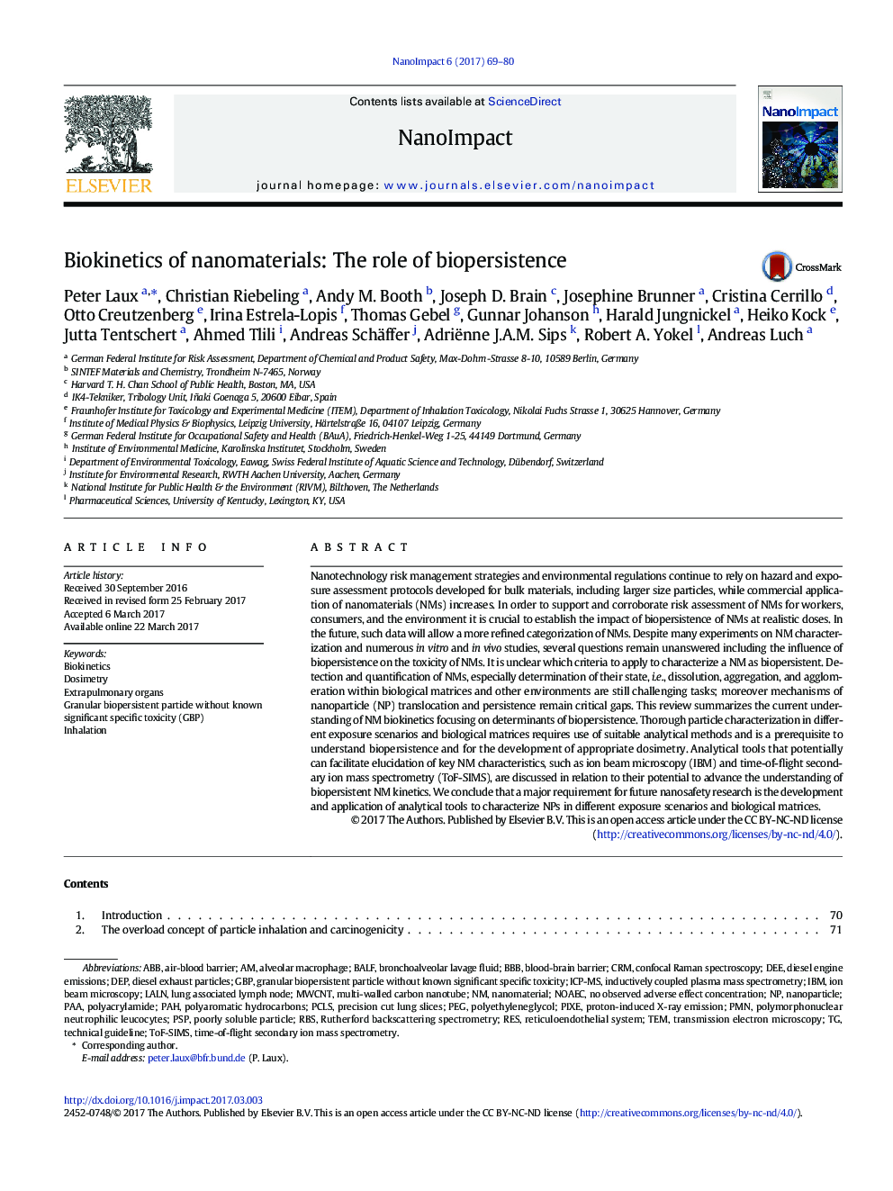 Biokinetics of nanomaterials: The role of biopersistence