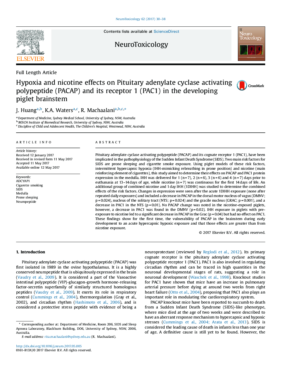 Hypoxia and nicotine effects on Pituitary adenylate cyclase activating polypeptide (PACAP) and its receptor 1 (PAC1) in the developing piglet brainstem