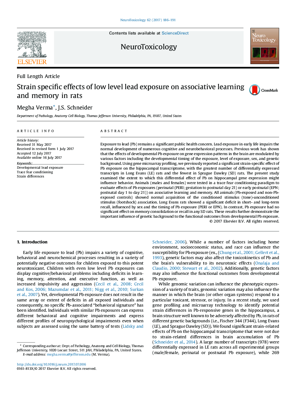 Strain specific effects of low level lead exposure on associative learning and memory in rats