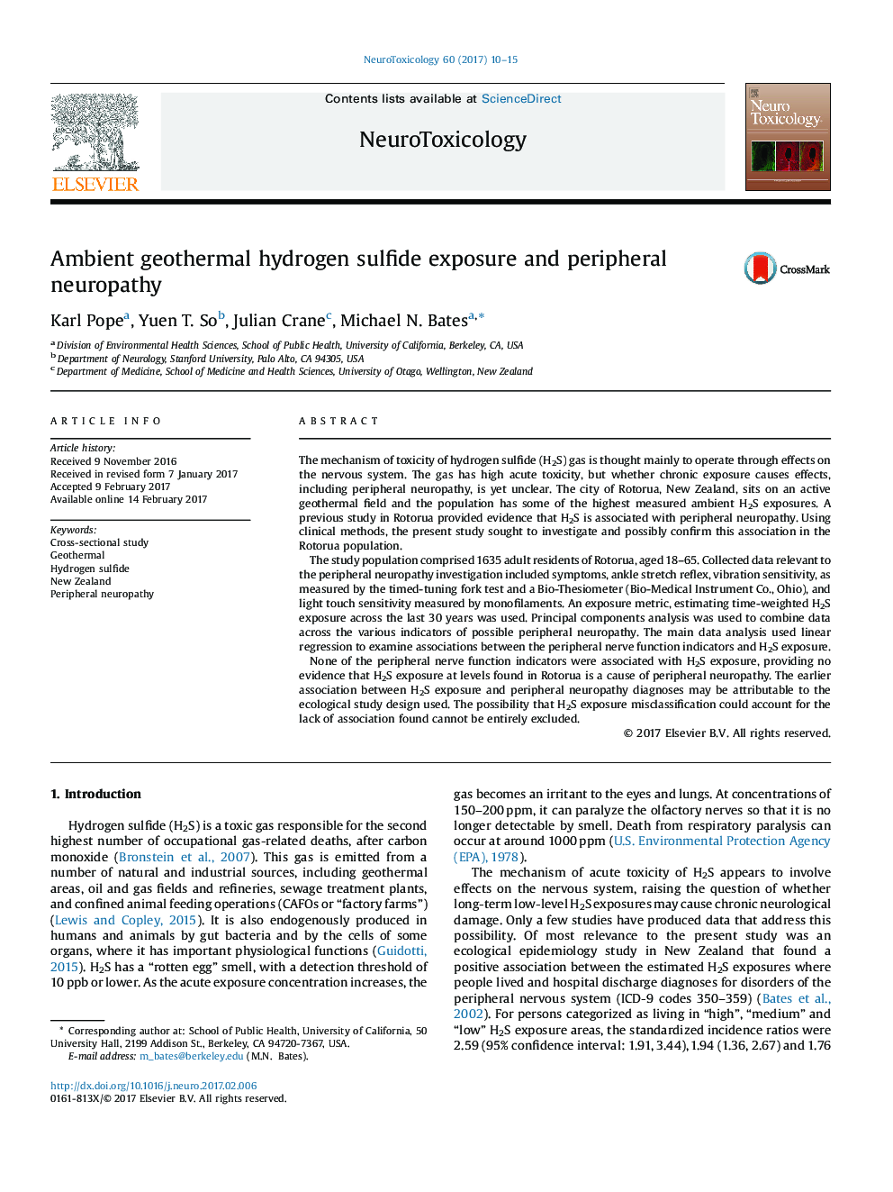 Ambient geothermal hydrogen sulfide exposure and peripheral neuropathy