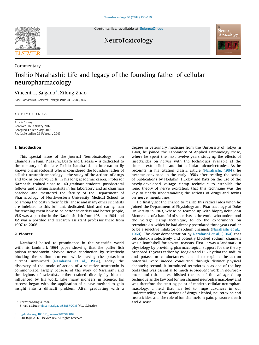 Toshio Narahashi: Life and legacy of the founding father of cellular neuropharmacology