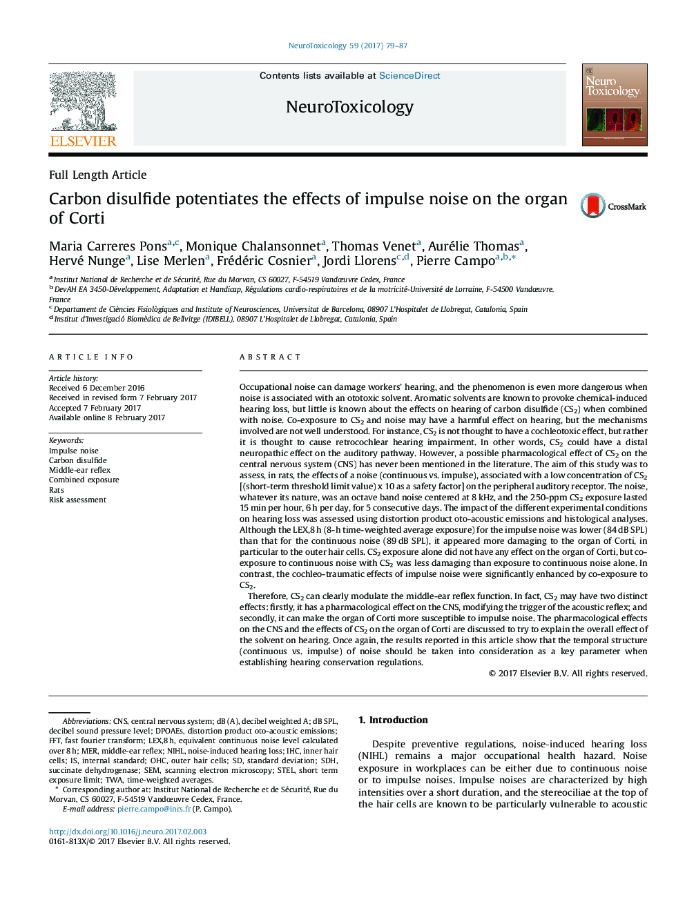 Carbon disulfide potentiates the effects of impulse noise on the organ of Corti