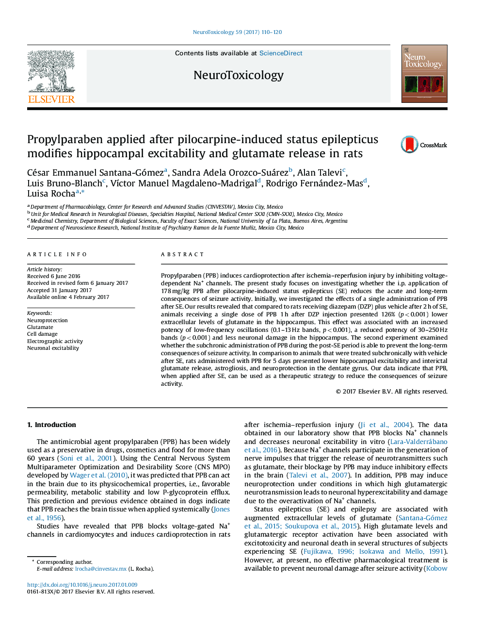 Propylparaben applied after pilocarpine-induced status epilepticus modifies hippocampal excitability and glutamate release in rats