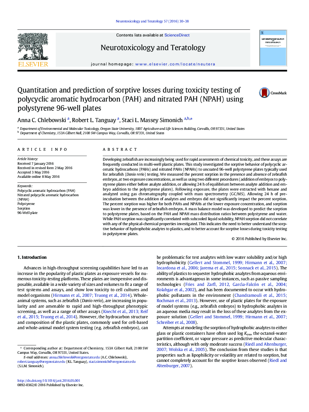 Quantitation and prediction of sorptive losses during toxicity testing of polycyclic aromatic hydrocarbon (PAH) and nitrated PAH (NPAH) using polystyrene 96-well plates